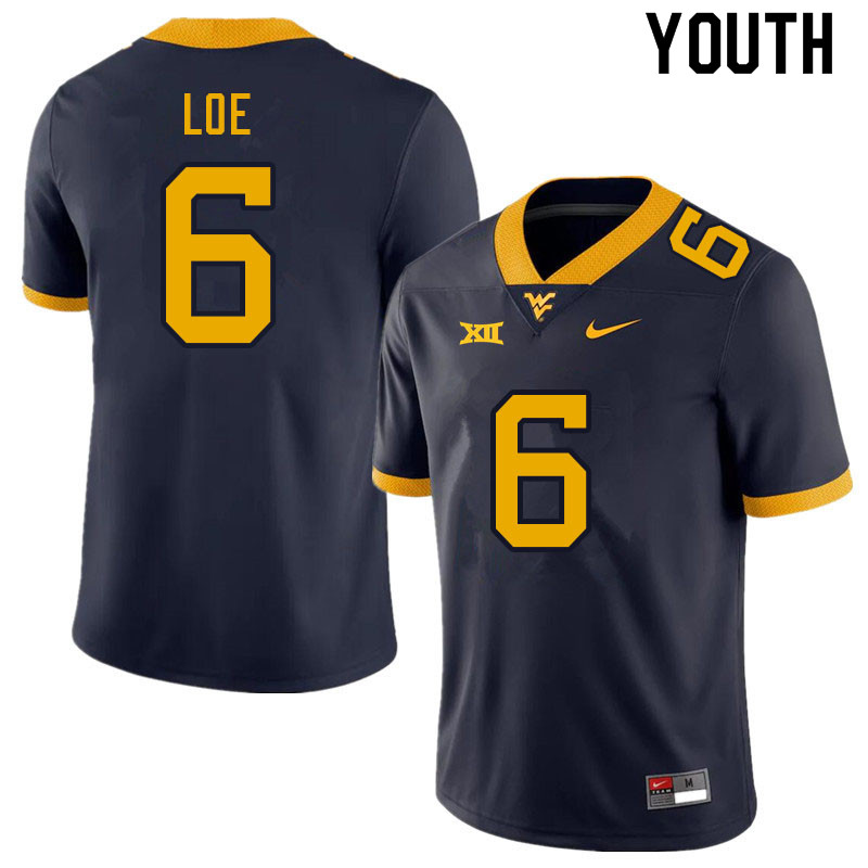 NCAA Youth Exree Loe West Virginia Mountaineers Navy #6 Nike Stitched Football College Authentic Jersey XS23Z75OO